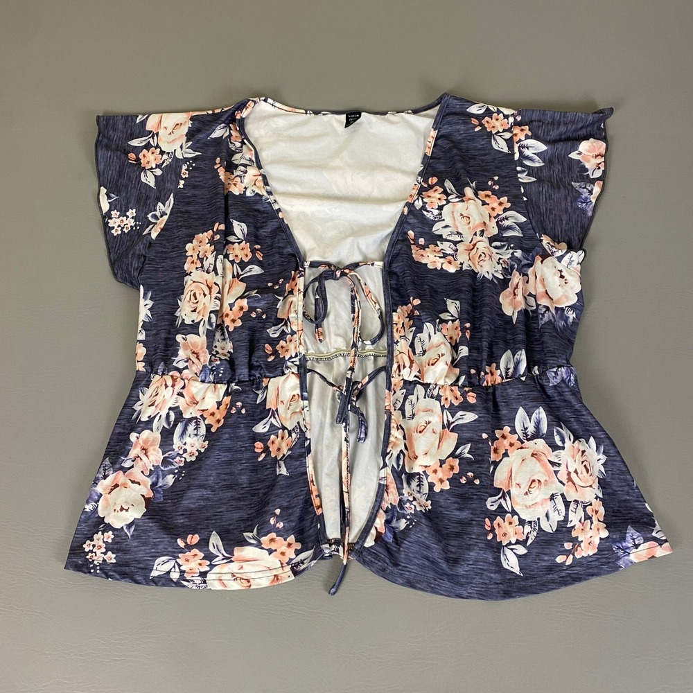 Shein Curve Blouse‎ Tunic Top Women's Plus Size 3XL Floral Print Tie Front